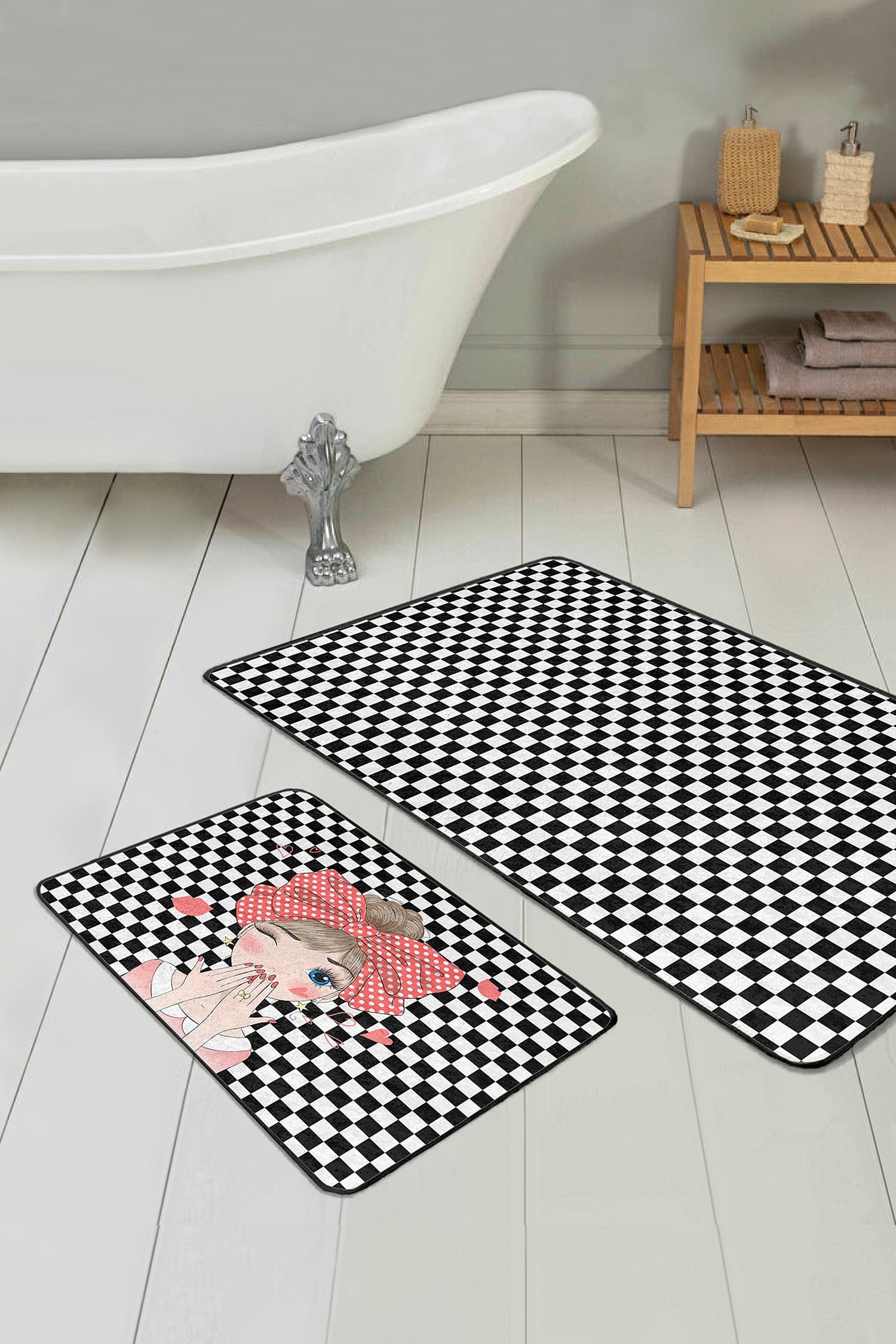 Set di 2 Tappetini da bagno antiscivolo Reyan BPS33 Rectangle Multicolore, 100 x 60 cm / 60 x 50 cm (2)