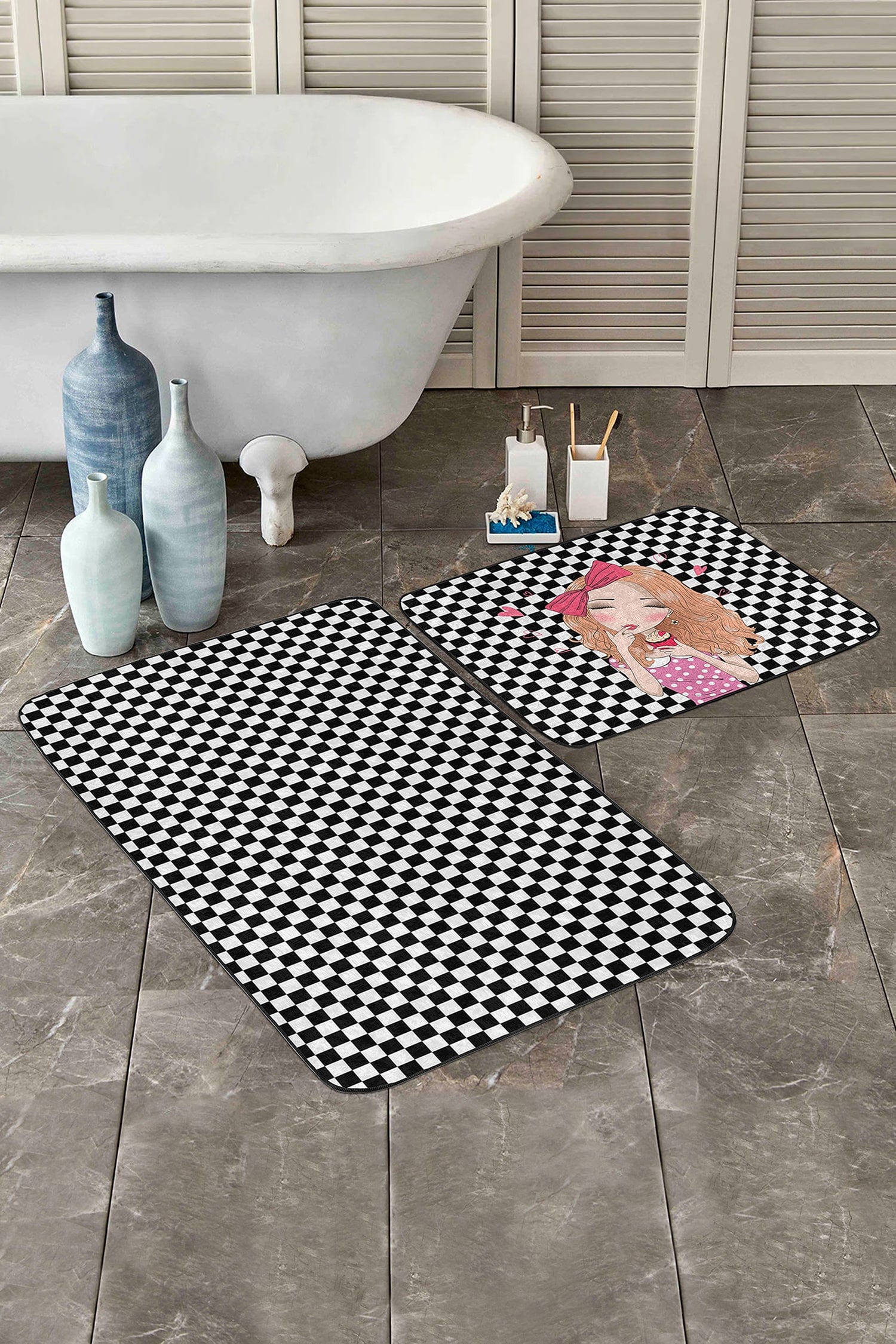 Set di 2 Tappetini da bagno antiscivolo Reyan BPS34 Rectangle Multicolore, 100 x 60 cm / 60 x 50 cm