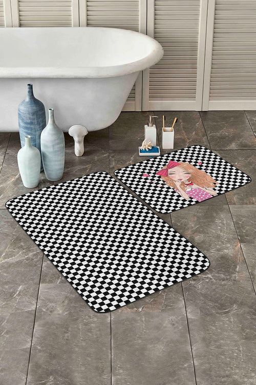 Set di 2 Tappetini da bagno antiscivolo Reyan BPS34 Rectangle Multicolore, 100 x 60 cm / 60 x 50 cm