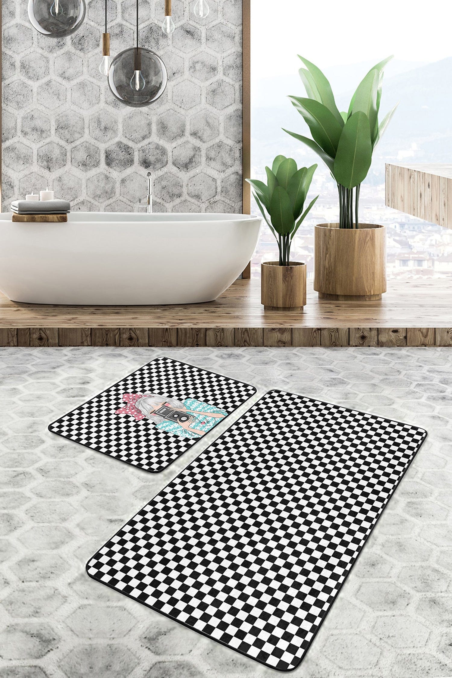 Set di 2 Tappetini da bagno antiscivolo Reyan BPS35 Rectangle Multicolore, 100 x 60 cm / 60 x 50 cm (2)