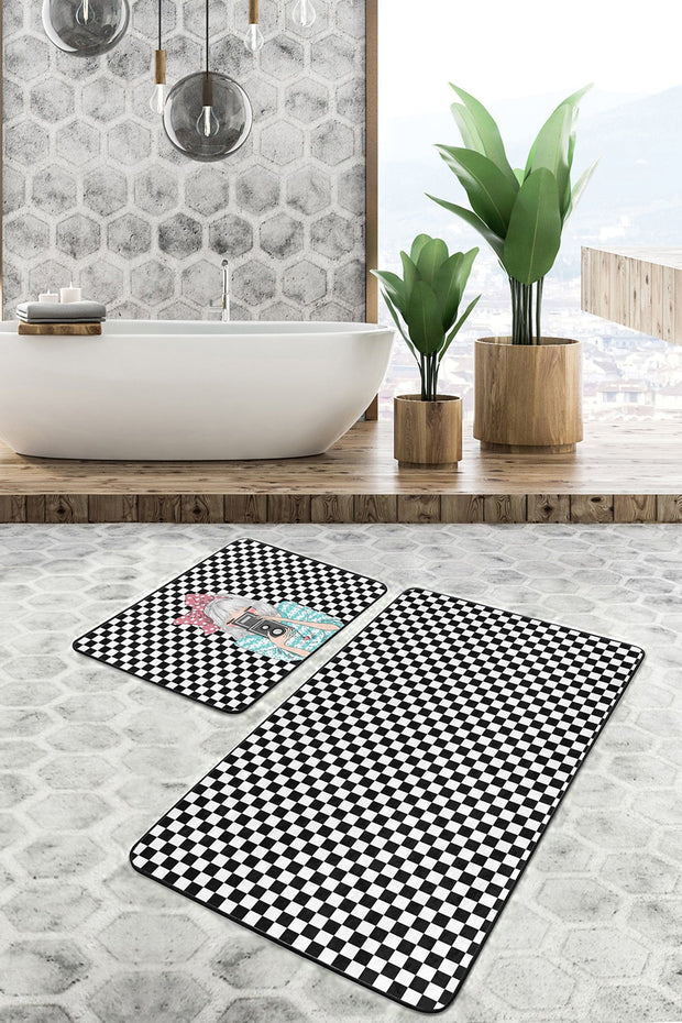 Set di 2 Tappetini da bagno antiscivolo Reyan BPS35 Rectangle Multicolore, 100 x 60 cm / 60 x 50 cm (2)
