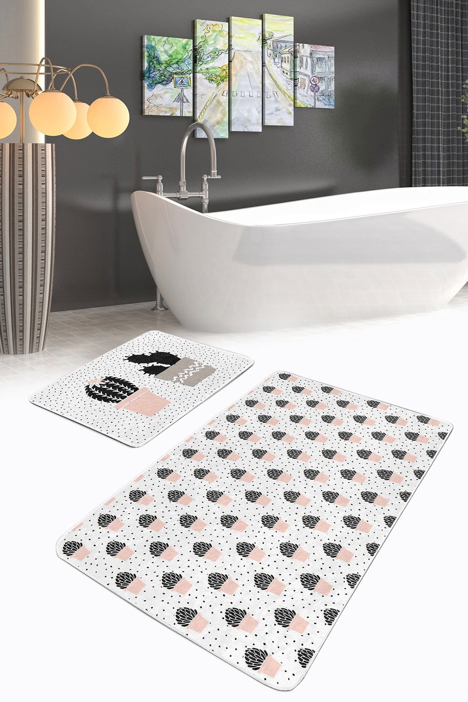 Set di 2 Tappetini da bagno antiscivolo Seher BPS350 Rectangle Multicolore, 100 x 60 cm / 60 x 50 cm
