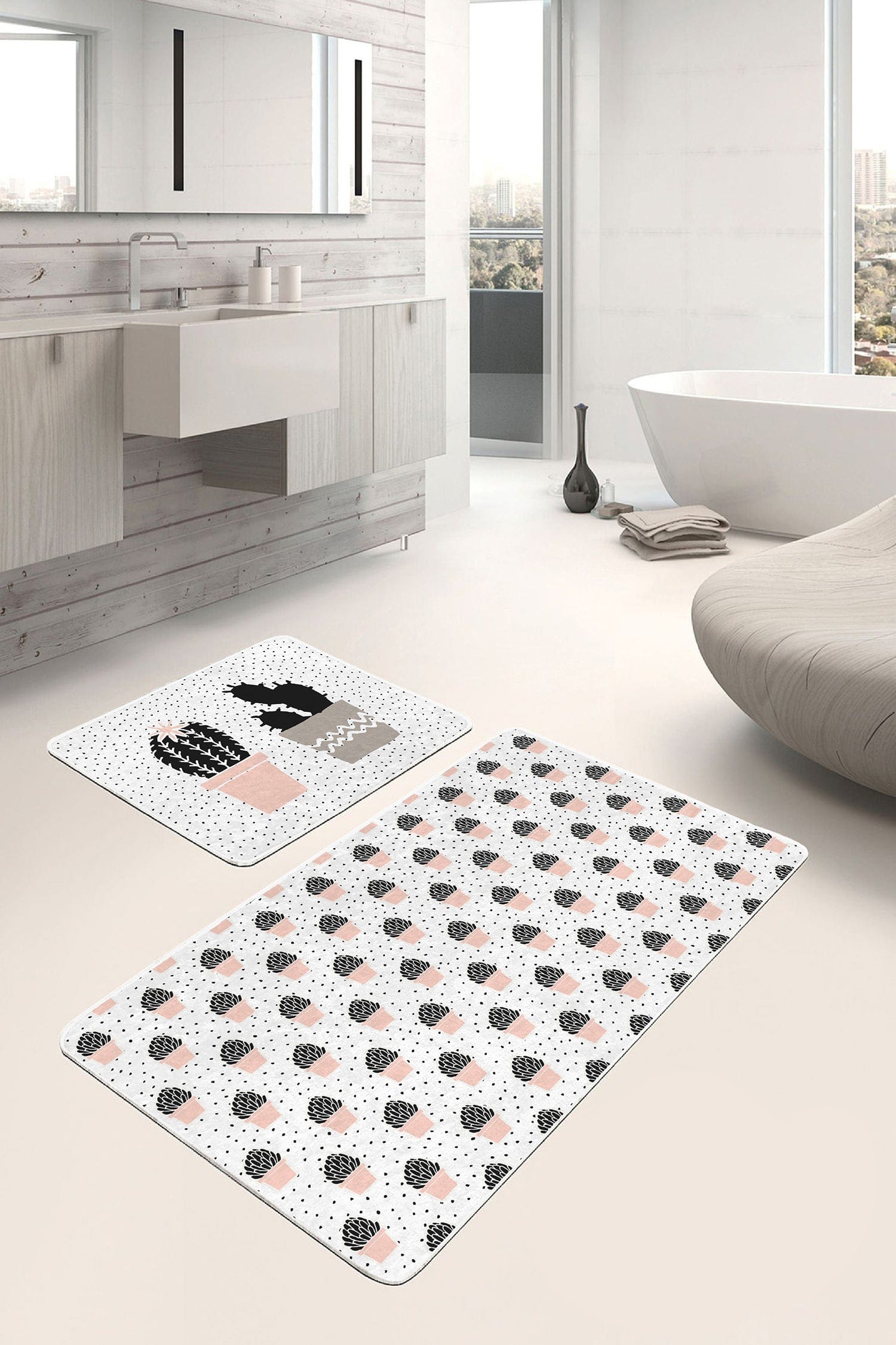 Set di 2 Tappetini da bagno antiscivolo Seher BPS350 Rectangle Multicolore, 100 x 60 cm / 60 x 50 cm (1)
