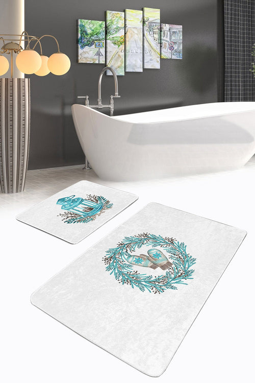Set di 2 Tappetini da bagno antiscivolo Seher BPS351 Rectangle Multicolore, 100 x 60 cm / 60 x 50 cm