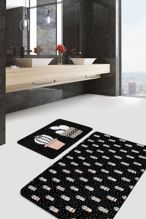 Set di 2 Tappetini da bagno antiscivolo Seher BPS352 Rectangle Multicolore, 100 x 60 cm / 60 x 50 cm