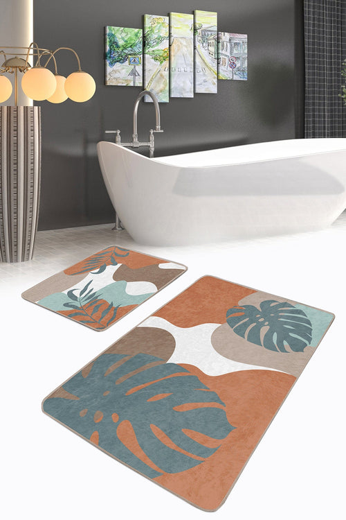 Hillkar Global Set di 2 Tappetini da bagno antiscivolo Serap BPS310 Rectangle Multicolore, 100 x 60 cm / 60 x 50 cm