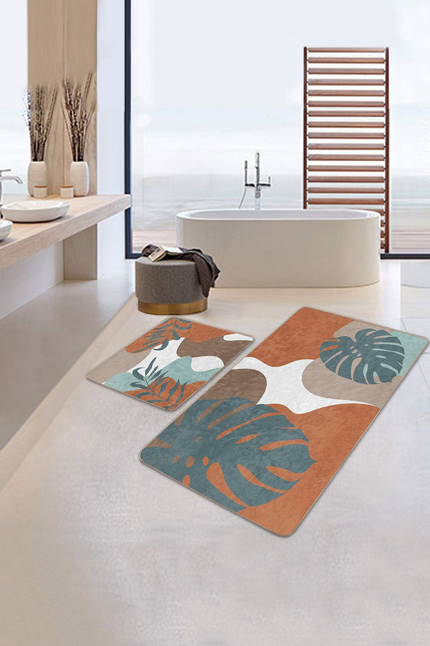 Set di 2 Tappetini da bagno antiscivolo Serap BPS310 Rectangle Multicolore, 100 x 60 cm / 60 x 50 cm (2)