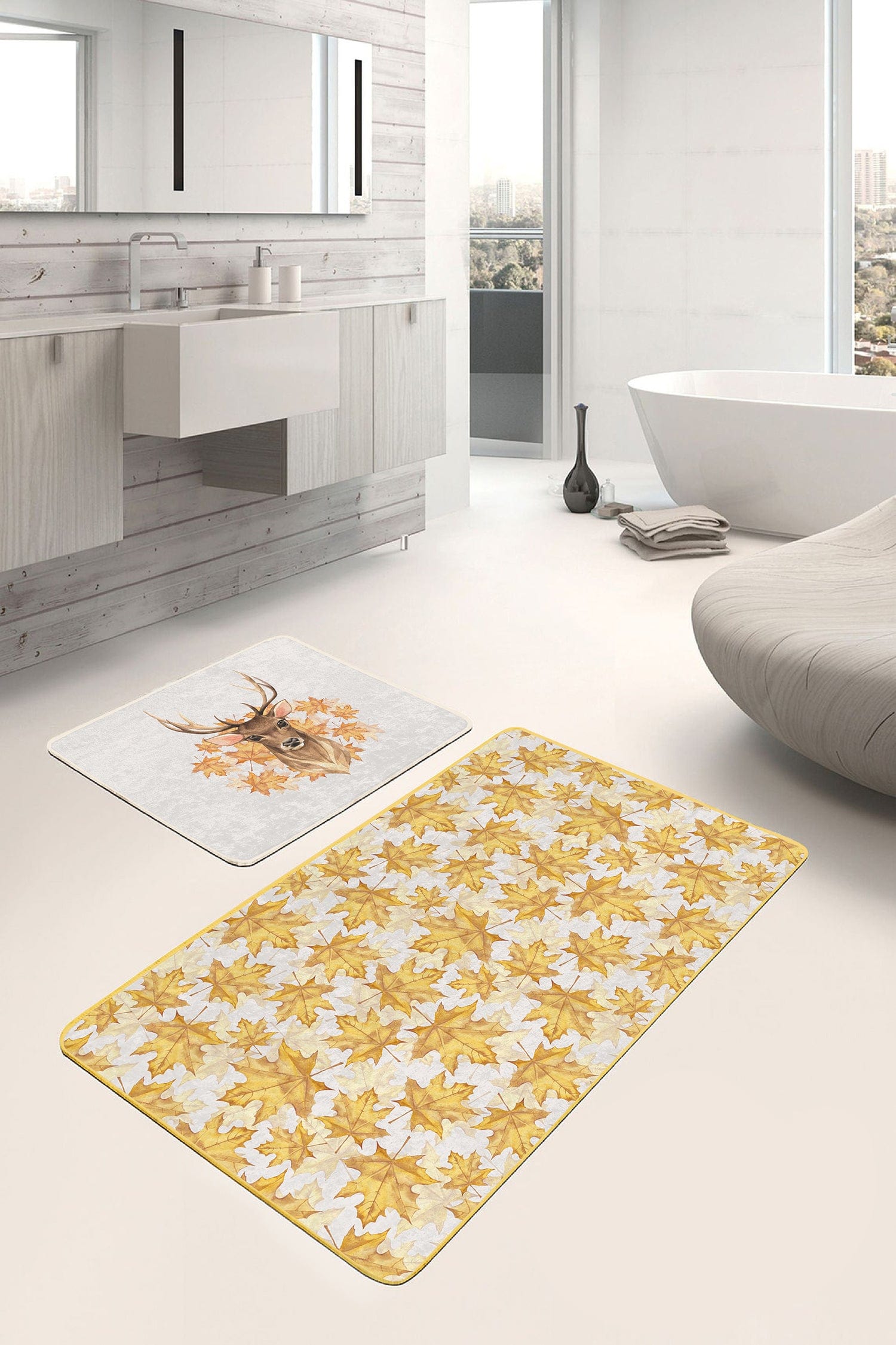 Set di 2 Tappetini da bagno antiscivolo Serap BPS317 Rectangle Multicolore, 100 x 60 cm / 60 x 50 cm (2)