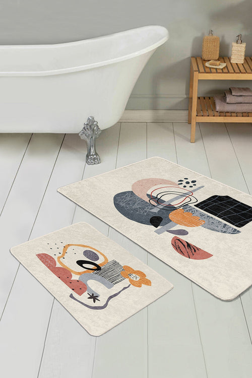 Set di 2 Tappetini da bagno antiscivolo Serenay BPS163 Rectangle Multicolore, 100 x 60 cm / 60 x 50 cm