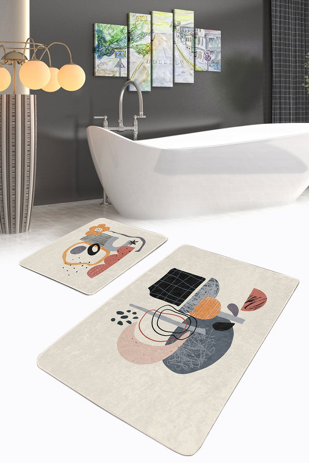 Set di 2 Tappetini da bagno antiscivolo Serenay BPS163 Rectangle Multicolore, 100 x 60 cm / 60 x 50 cm (2)