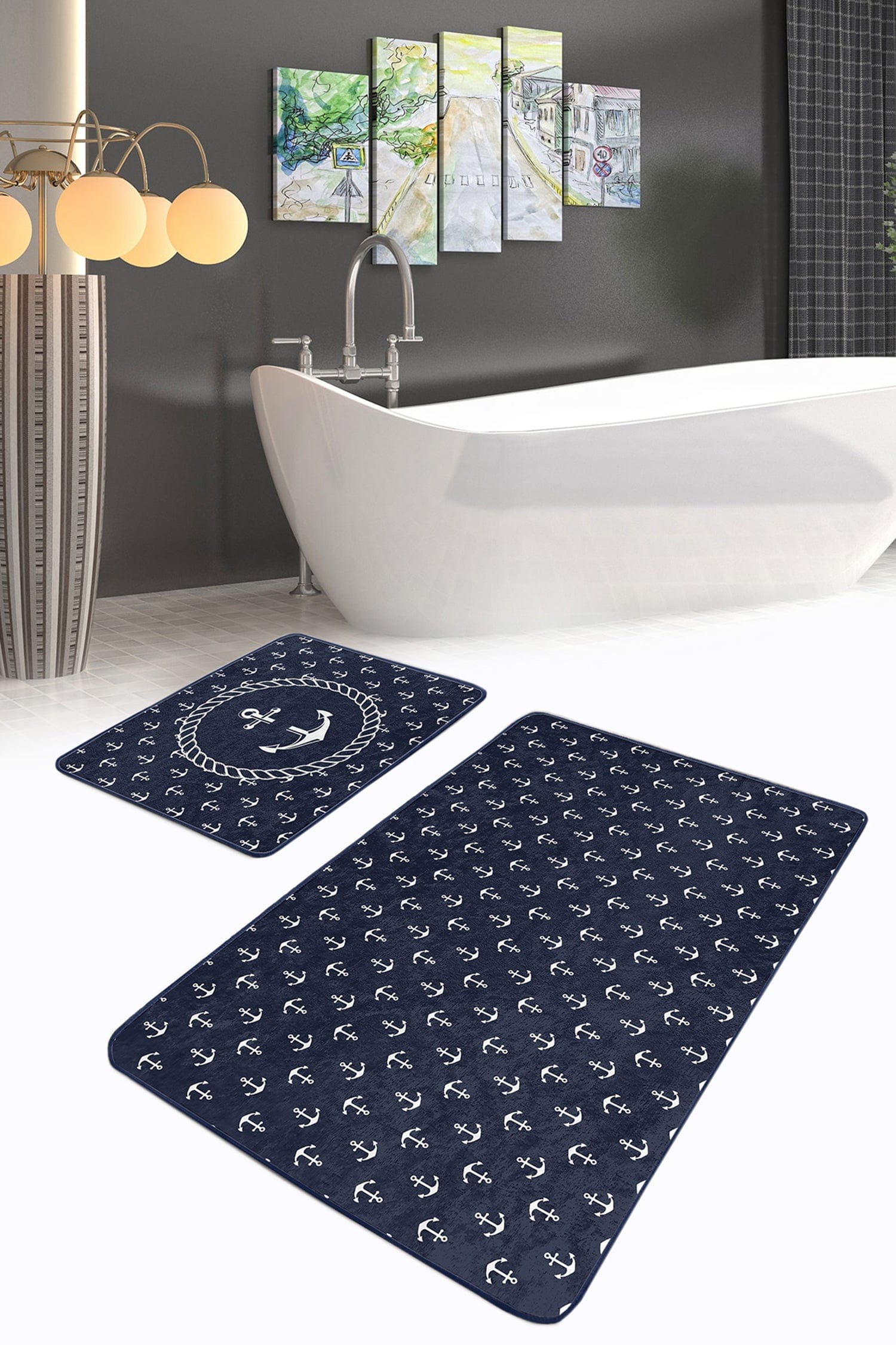 Set di 2 Tappetini da bagno antiscivolo Serenay BPS214 Rectangle Multicolore, 100 x 60 cm / 60 x 50 cm (2)