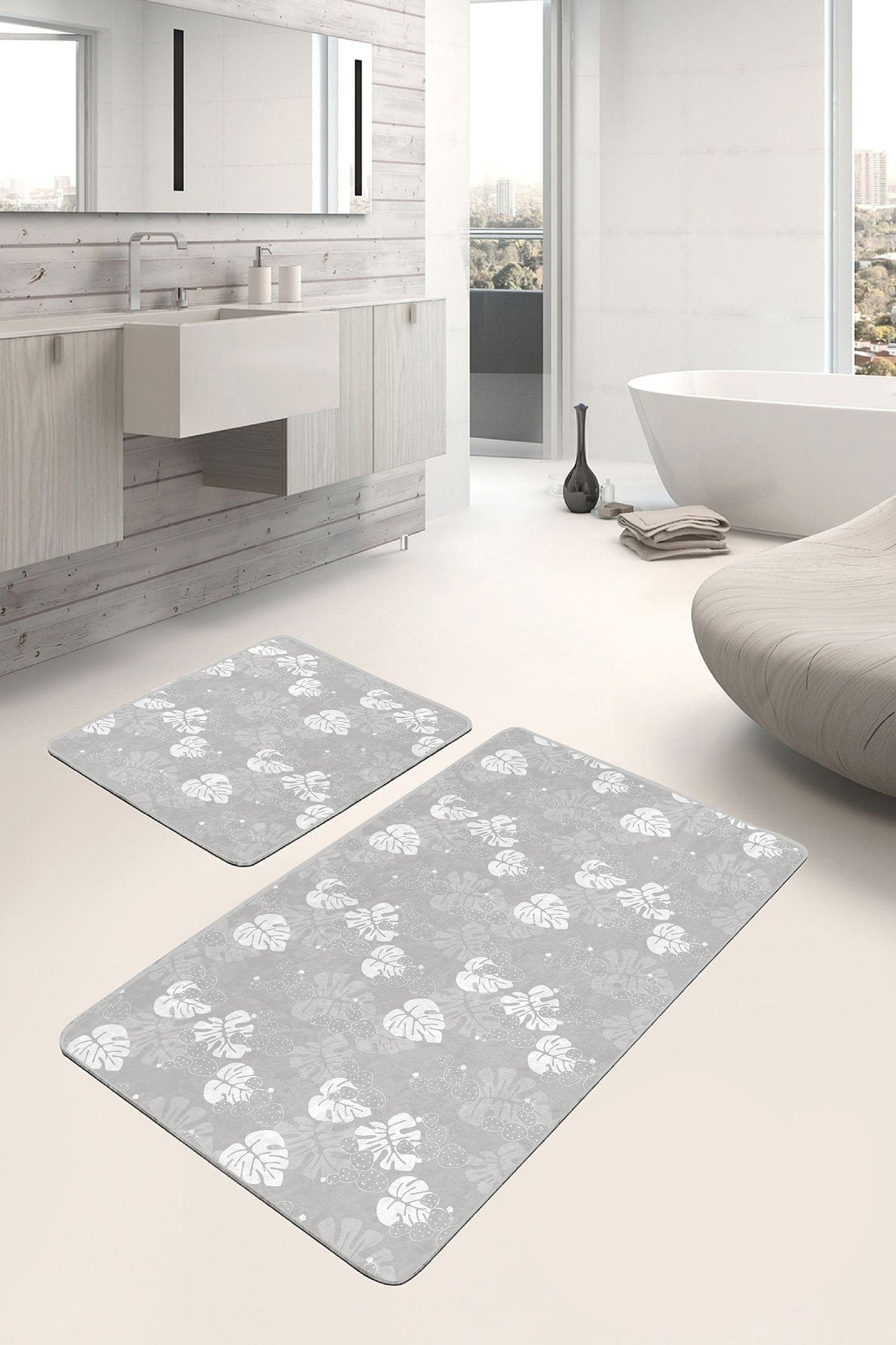 Set di 2 Tappetini da bagno antiscivolo Serenay BPS240 Rectangle Multicolore, 100 x 60 cm / 60 x 50 cm (2)
