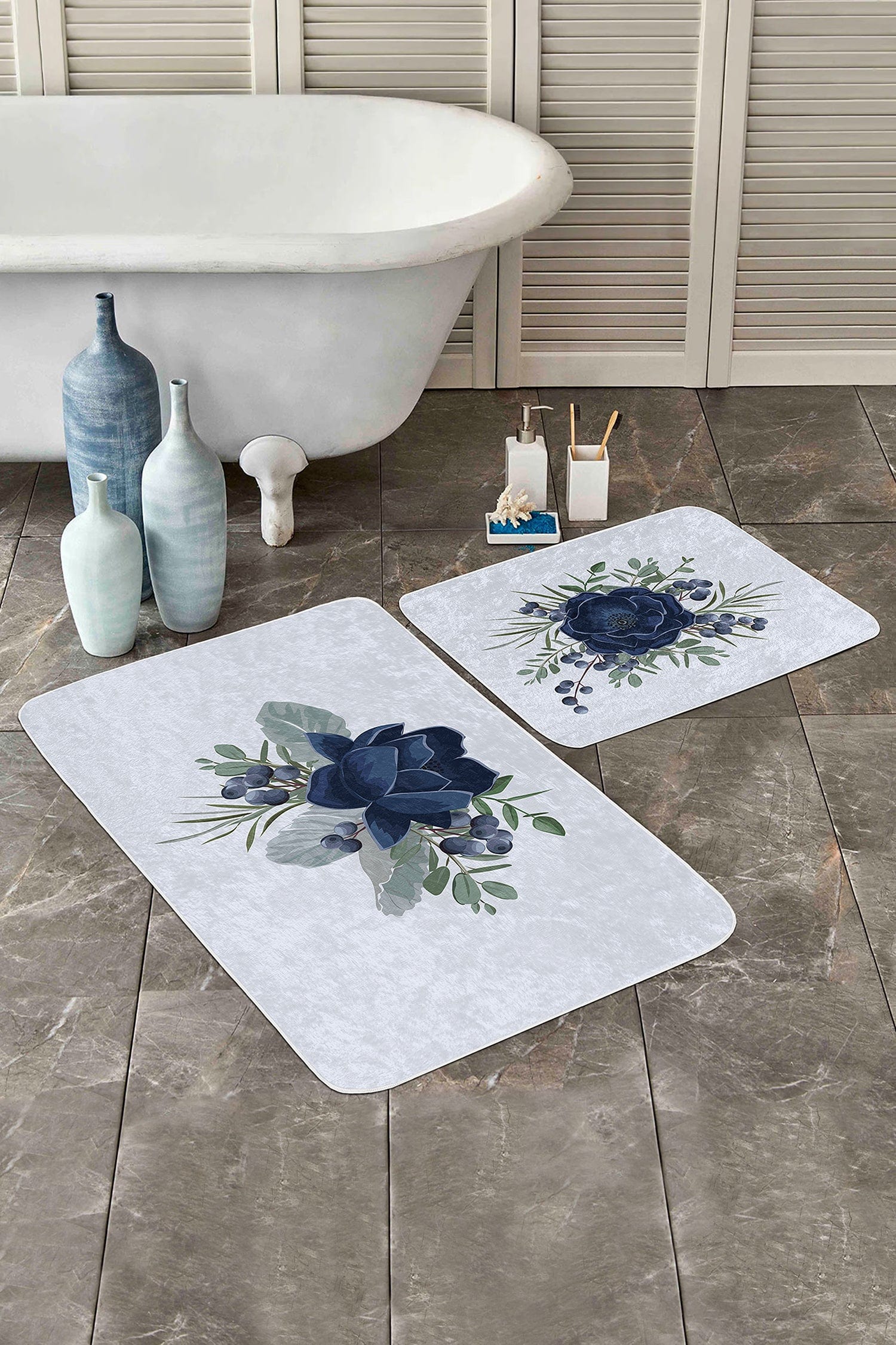 Set di 2 Tappetini da bagno antiscivolo Serenay BPS321 Rectangle Multicolore, 100 x 60 cm / 60 x 50 cm