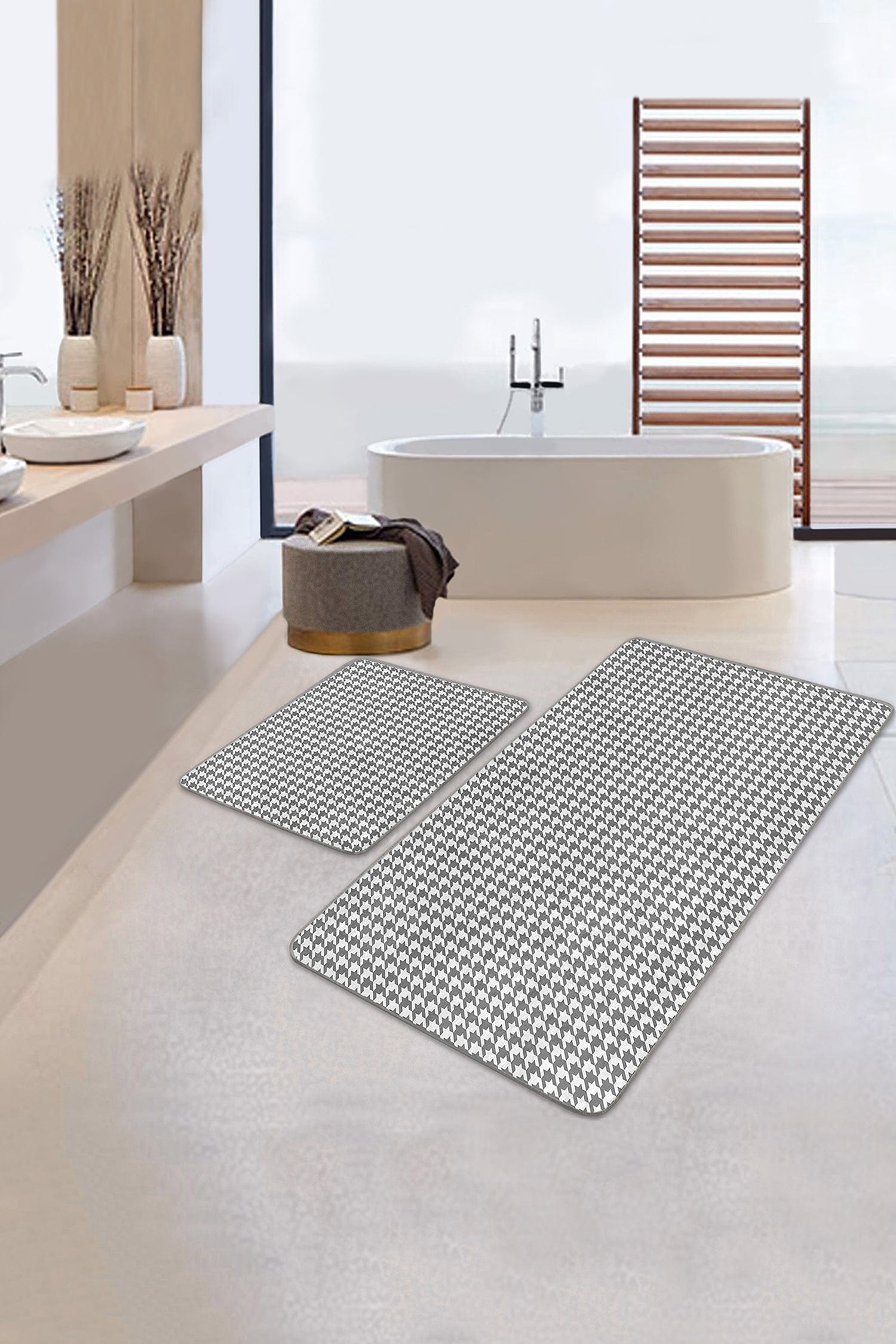 Set di 2 Tappetini da bagno antiscivolo Serenay BPS327 Rectangle Multicolore, 100 x 60 cm / 60 x 50 cm (2)