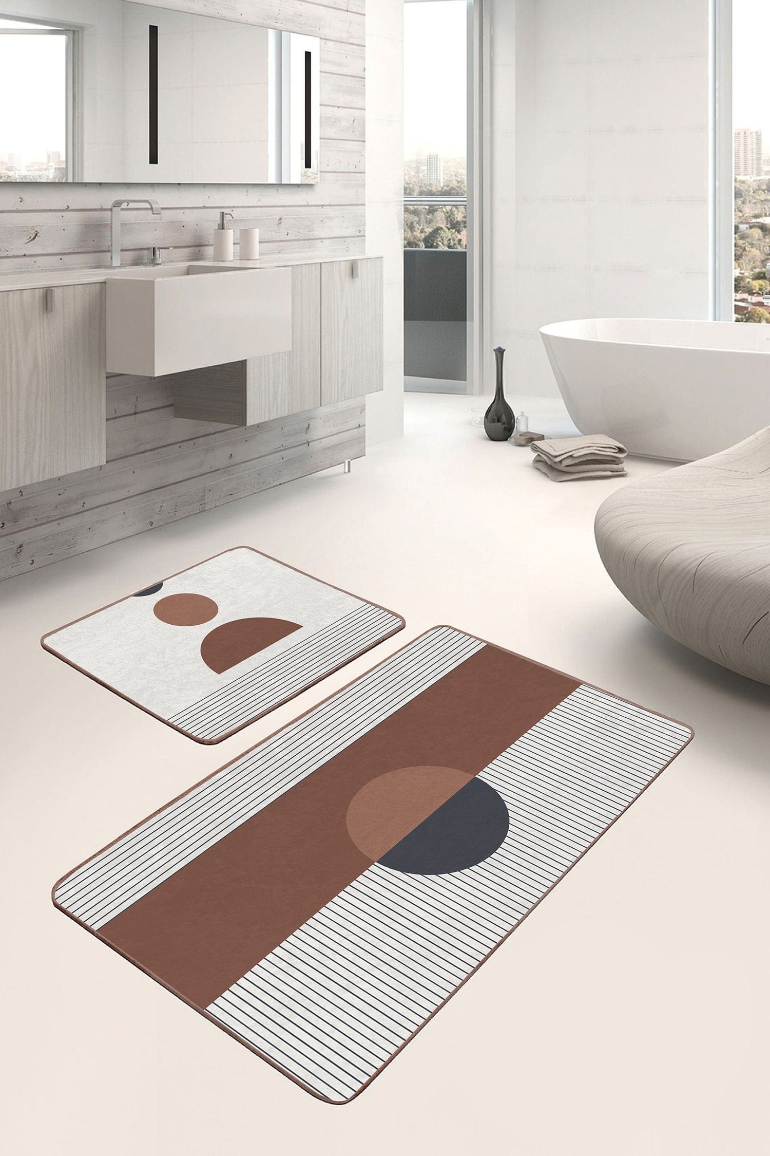Set di 2 Tappetini da bagno antiscivolo Serenay BPS333 Rectangle Multicolore, 100 x 60 cm / 60 x 50 cm (2)