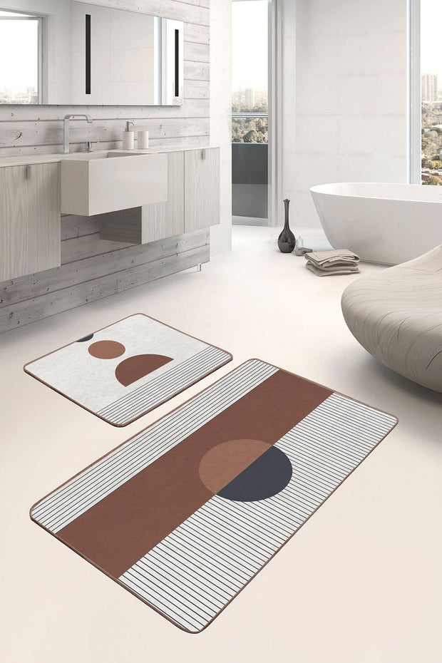 Set di 2 Tappetini da bagno antiscivolo Serenay BPS333 Rectangle Multicolore, 100 x 60 cm / 60 x 50 cm (2)