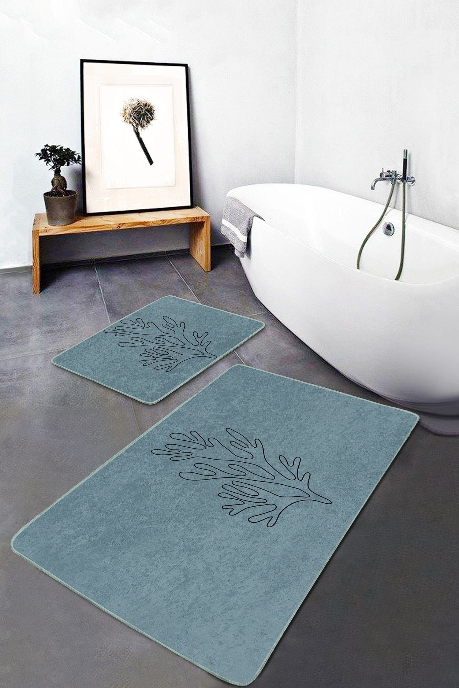 Set di 2 Tappetini da bagno antiscivolo Serenay BPS356 Rectangle Multicolore, 100 x 60 cm / 60 x 50 cm