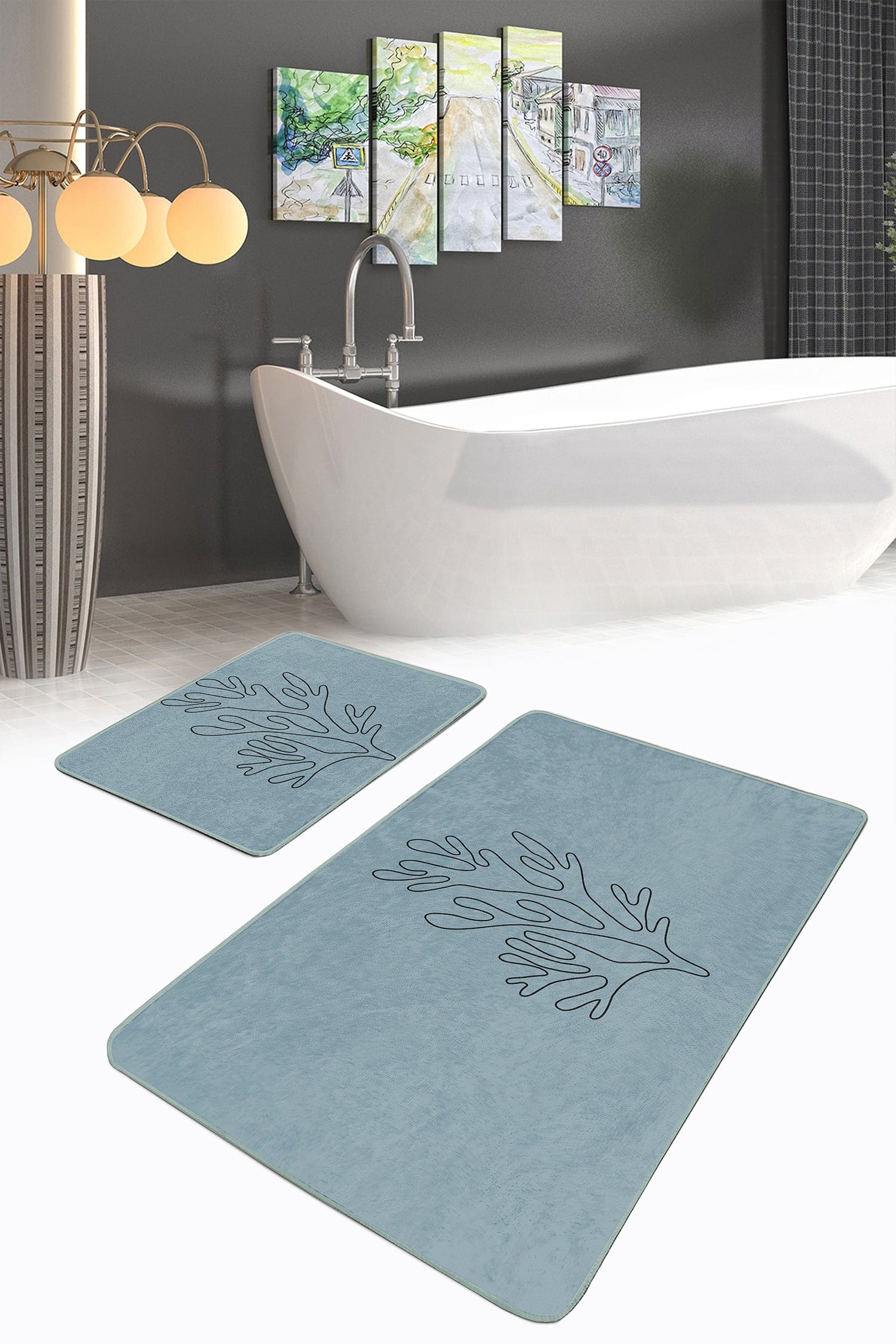 Set di 2 Tappetini da bagno antiscivolo Serenay BPS356 Rectangle Multicolore, 100 x 60 cm / 60 x 50 cm (2)