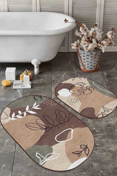 Set di 2 Tappetini da bagno antiscivolo Seyran BPS539 Oval Multicolore, 100 x 60 cm / 60 x 50 cm