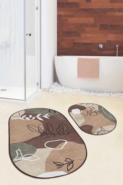Set di 2 Tappetini da bagno antiscivolo Seyran BPS539 Oval Multicolore, 100 x 60 cm / 60 x 50 cm (1)