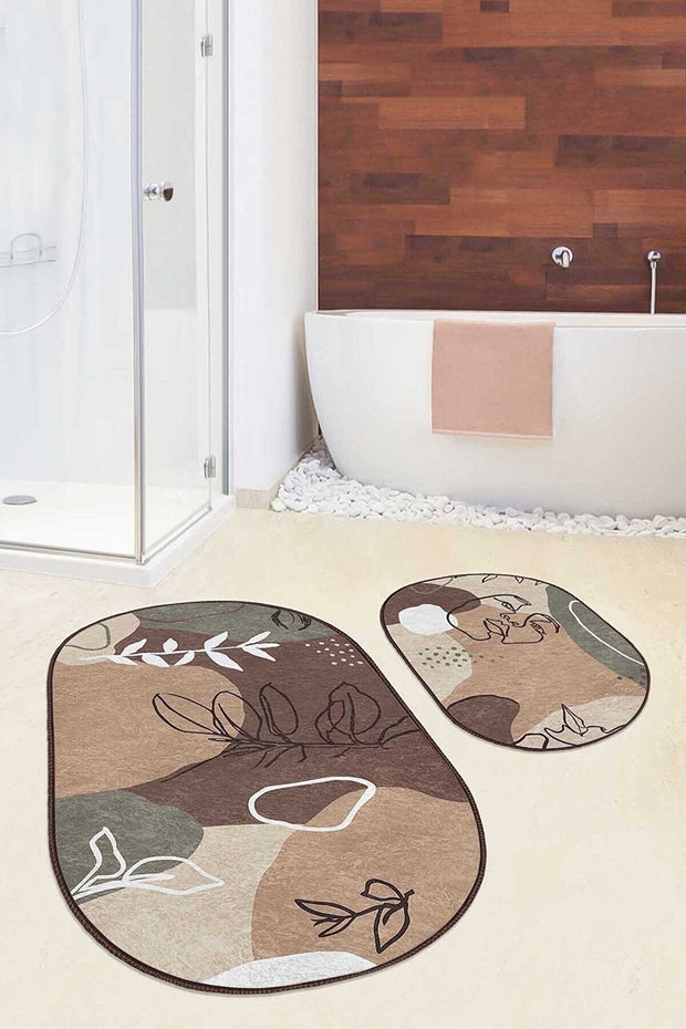 Set di 2 Tappetini da bagno antiscivolo Seyran BPS539 Oval Multicolore, 100 x 60 cm / 60 x 50 cm (1)
