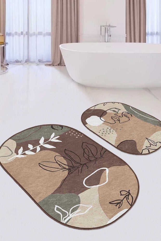 Set di 2 Tappetini da bagno antiscivolo Seyran BPS539 Oval Multicolore, 100 x 60 cm / 60 x 50 cm (2)