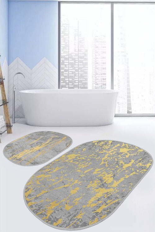Set di 2 Tappetini da bagno antiscivolo Seyran BPS554 Oval Multicolore, 100 x 60 cm / 60 x 50 cm