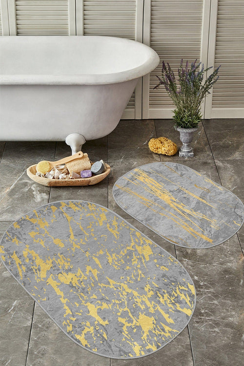 Set di 2 Tappetini da bagno antiscivolo Seyran BPS554 Oval Multicolore, 100 x 60 cm / 60 x 50 cm (1)