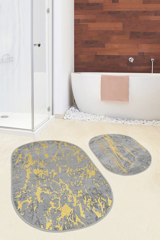 Set di 2 Tappetini da bagno antiscivolo Seyran BPS554 Oval Multicolore, 100 x 60 cm / 60 x 50 cm (2)