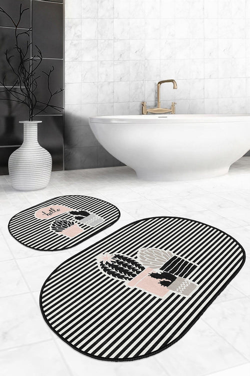 Set di 2 Tappetini da bagno antiscivolo Seyran BPS575 Oval Multicolore, 100 x 60 cm / 60 x 50 cm