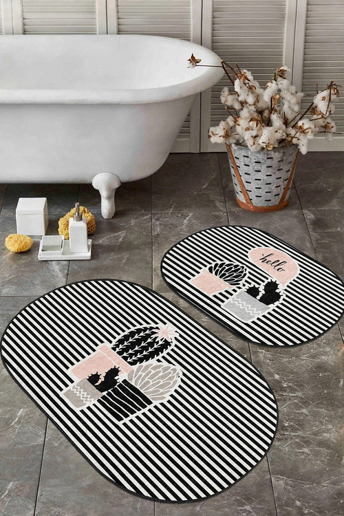 Set di 2 Tappetini da bagno antiscivolo Seyran BPS575 Oval Multicolore, 100 x 60 cm / 60 x 50 cm (1)