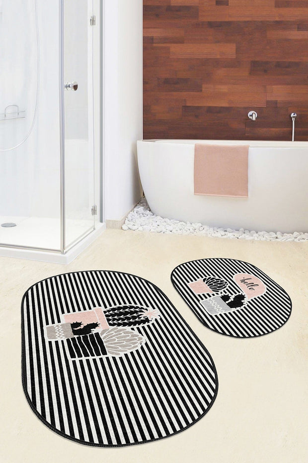 Set di 2 Tappetini da bagno antiscivolo Seyran BPS575 Oval Multicolore, 100 x 60 cm / 60 x 50 cm (2)