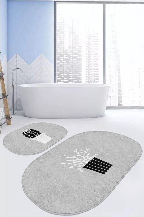 Set di 2 Tappetini da bagno antiscivolo Seyran BPS580 Oval Multicolore, 100 x 60 cm / 60 x 50 cm