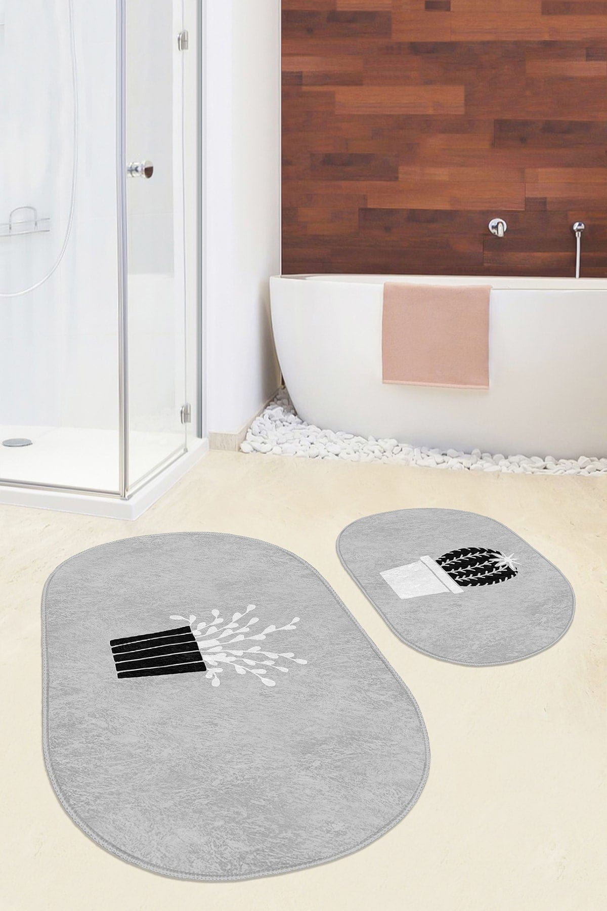Set di 2 Tappetini da bagno antiscivolo Seyran BPS580 Oval Multicolore, 100 x 60 cm / 60 x 50 cm (1)