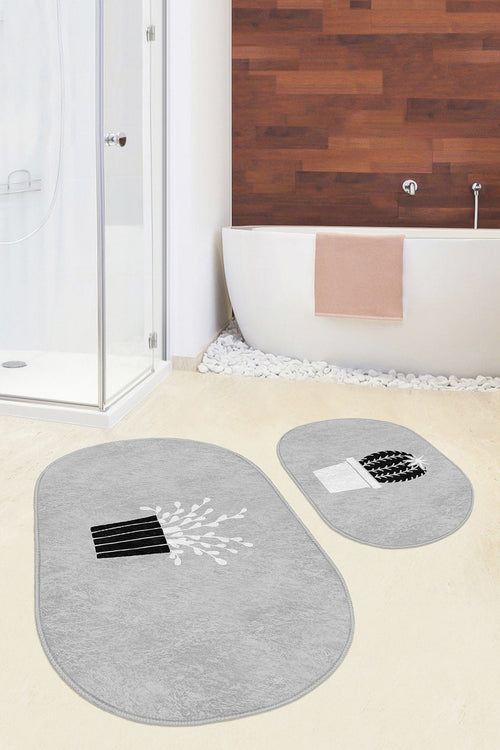 Set di 2 Tappetini da bagno antiscivolo Seyran BPS580 Oval Multicolore, 100 x 60 cm / 60 x 50 cm (1)