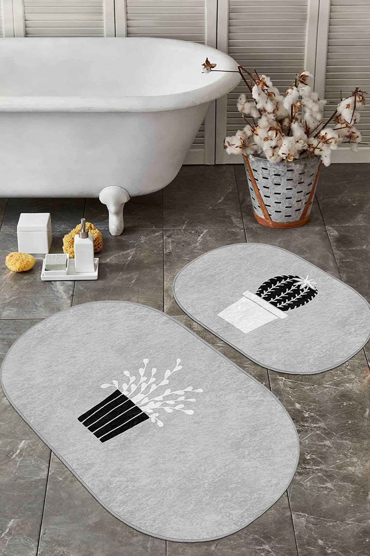 Set di 2 Tappetini da bagno antiscivolo Seyran BPS580 Oval Multicolore, 100 x 60 cm / 60 x 50 cm (2)