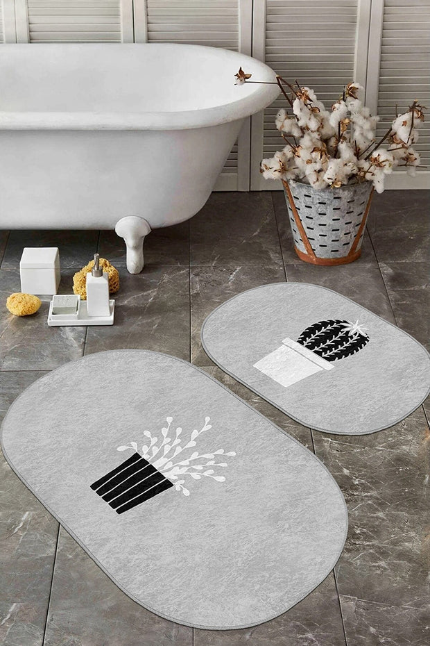 Set di 2 Tappetini da bagno antiscivolo Seyran BPS580 Oval Multicolore, 100 x 60 cm / 60 x 50 cm (2)