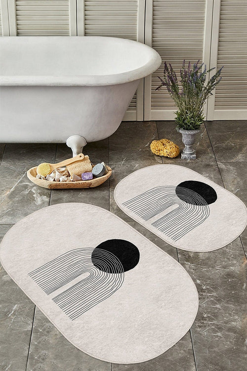 Set di 2 Tappetini da bagno antiscivolo Seyran BPS589 Oval Multicolore, 100 x 60 cm / 60 x 50 cm