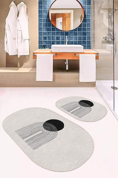Set di 2 Tappetini da bagno antiscivolo Seyran BPS589 Oval Multicolore, 100 x 60 cm / 60 x 50 cm (1)