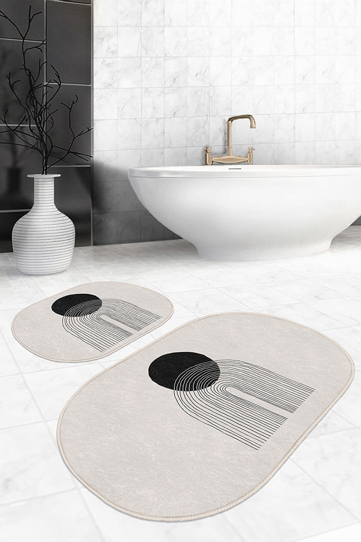 Set di 2 Tappetini da bagno antiscivolo Seyran BPS589 Oval Multicolore, 100 x 60 cm / 60 x 50 cm (2)