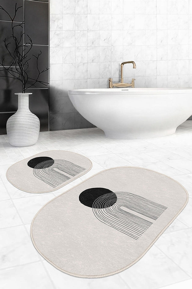 Set di 2 Tappetini da bagno antiscivolo Seyran BPS589 Oval Multicolore, 100 x 60 cm / 60 x 50 cm (2)
