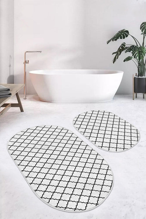 Set di 2 Tappetini da bagno antiscivolo Seyran BPS590 Oval Multicolore, 100 x 60 cm / 60 x 50 cm