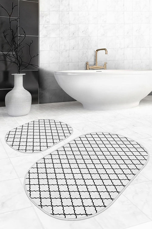 Set di 2 Tappetini da bagno antiscivolo Seyran BPS590 Oval Multicolore, 100 x 60 cm / 60 x 50 cm (1)