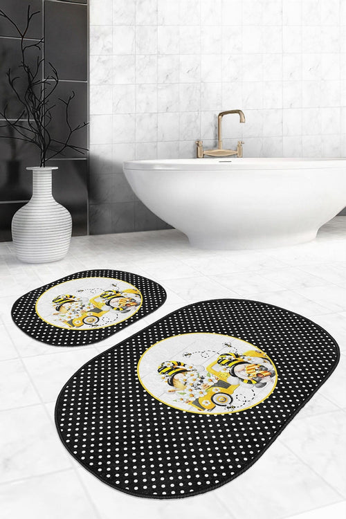 Set di 2 Tappetini da bagno antiscivolo Seyran BPS597 Oval Multicolore, 100 x 60 cm / 60 x 50 cm