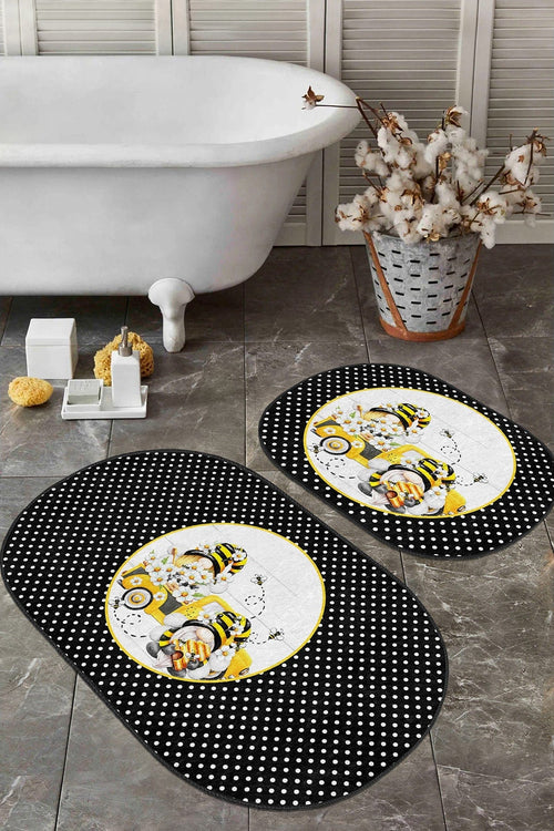 Set di 2 Tappetini da bagno antiscivolo Seyran BPS597 Oval Multicolore, 100 x 60 cm / 60 x 50 cm (1)