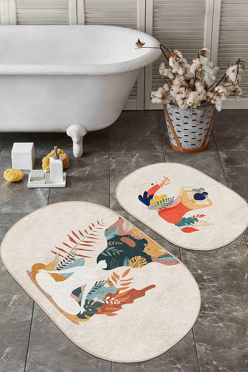 Set di 2 Tappetini da bagno antiscivolo Seyran BPS609 Oval Multicolore, 100 x 60 cm / 60 x 50 cm