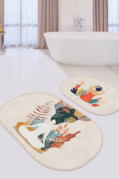Set di 2 Tappetini da bagno antiscivolo Seyran BPS609 Oval Multicolore, 100 x 60 cm / 60 x 50 cm (1)