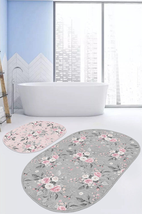 Set di 2 Tappetini da bagno antiscivolo Seyran BPS621 Oval Multicolore, 100 x 60 cm / 60 x 50 cm