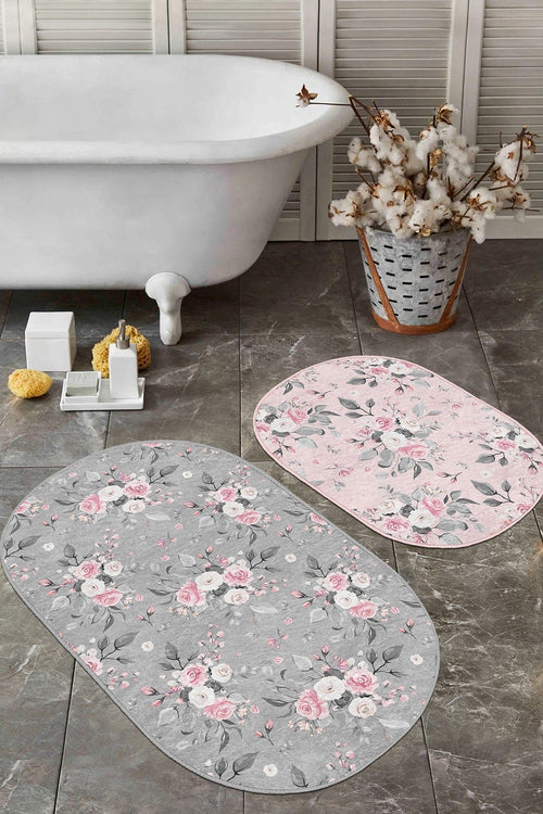 Set di 2 Tappetini da bagno antiscivolo Seyran BPS621 Oval Multicolore, 100 x 60 cm / 60 x 50 cm (1)