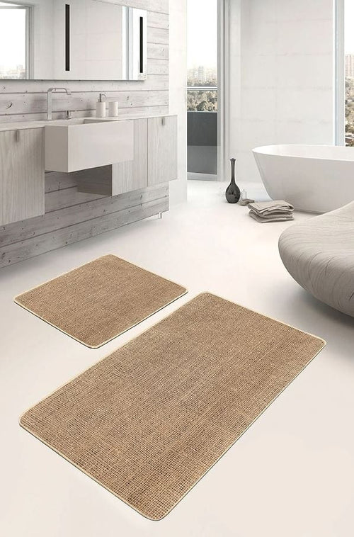 Set di 2 Tappetini da bagno antiscivolo Seyran BPS622 Rectangle Grej 100 x 60 cm / 60 x 50 cm Cappuccino, 100 x 60 cm / 60 x 50 cm